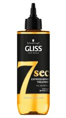 Восстанавливающая маска для волос Schwarzkopf Gliss 7sec Express Oil Nutritive 200 мл цена и информация | Распылите крем-спрей на волосы на расстоянии 20-25 см, расчешите их расческой. | 220.lv