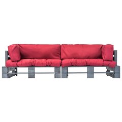 vidaXL 2-daļīgs dārza palešu dīvāns ar sarkaniem matračiem, priede cena un informācija | Dārza mēbeļu komplekti | 220.lv