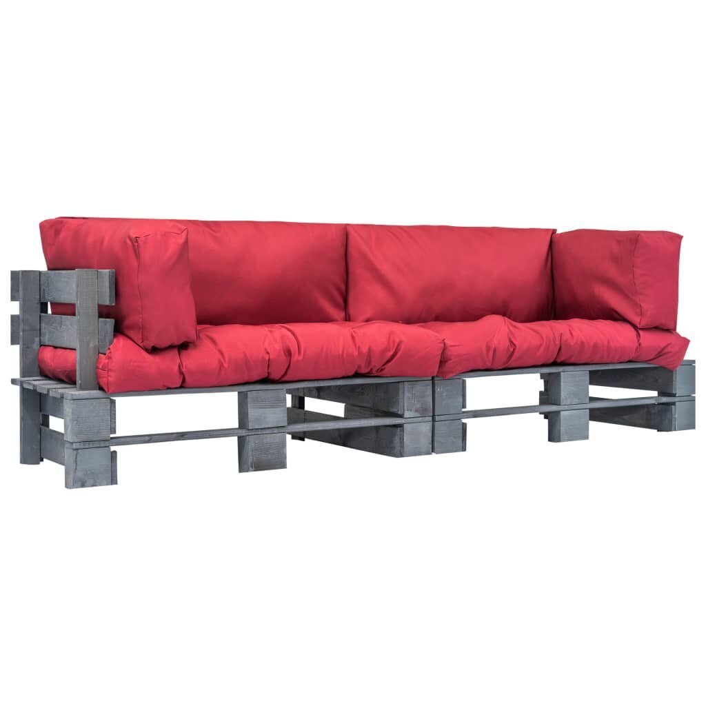 vidaXL 2-daļīgs dārza palešu dīvāns ar sarkaniem matračiem, priede cena un informācija | Dārza mēbeļu komplekti | 220.lv