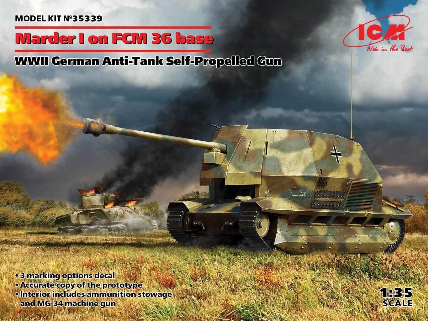 Līmējams modelis ICM 35339 Marder I uz pamata FCM 1/35 цена и информация | Līmējamie modeļi | 220.lv