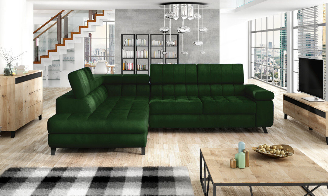 Izvelkamais stūra dīvāns Nord, zaļš cena un informācija | Stūra dīvāni | 220.lv
