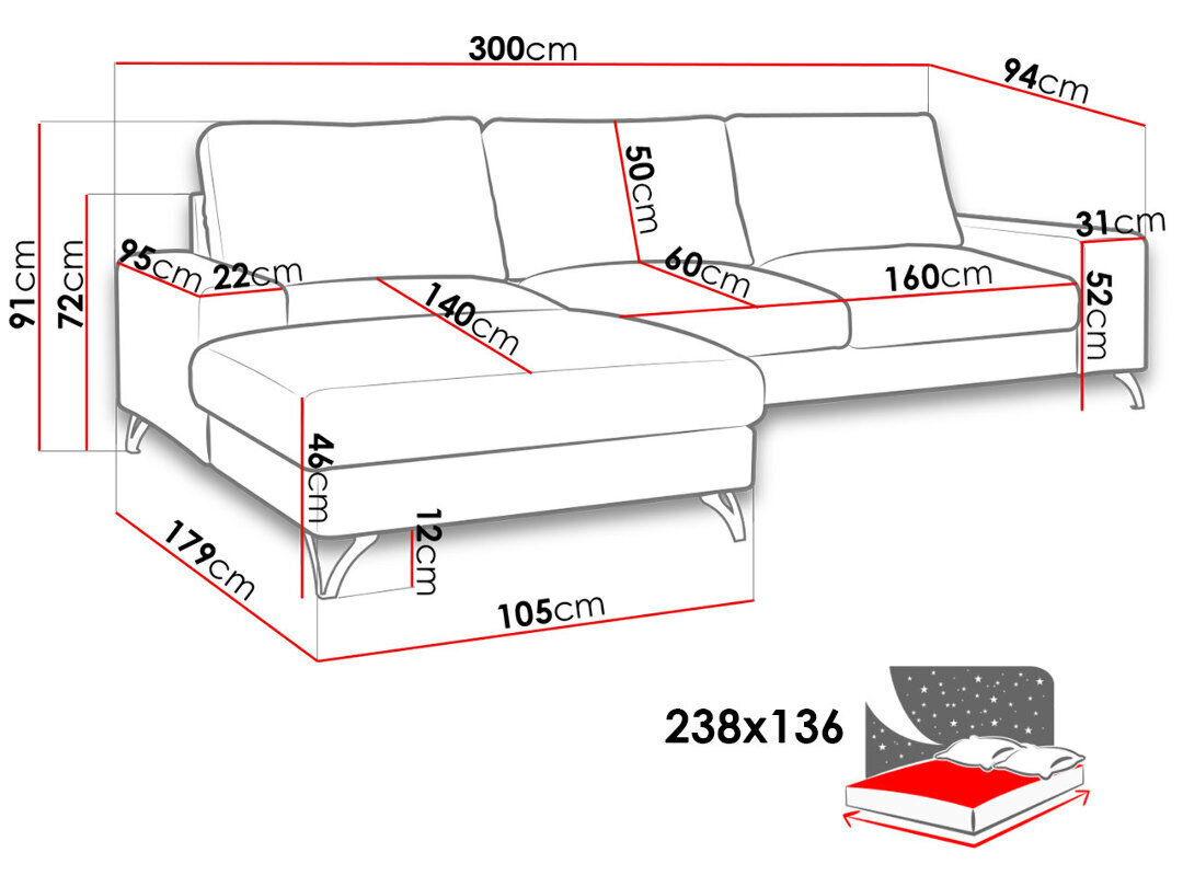 Izvelkamais stūra dīvāns Flavio, maigi rozā cena un informācija | Stūra dīvāni | 220.lv