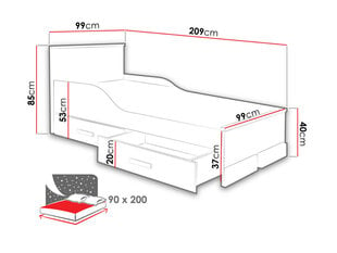 Gulta Rosa 90x200 cm + gultas kastes, balta / dižskābarža krāsa cena un informācija | Gultas | 220.lv