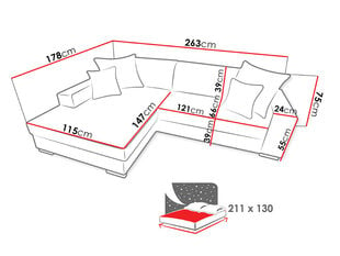 Izvelkamais stūra dīvāns MEXICO, pelēks cena un informācija | Stūra dīvāni | 220.lv