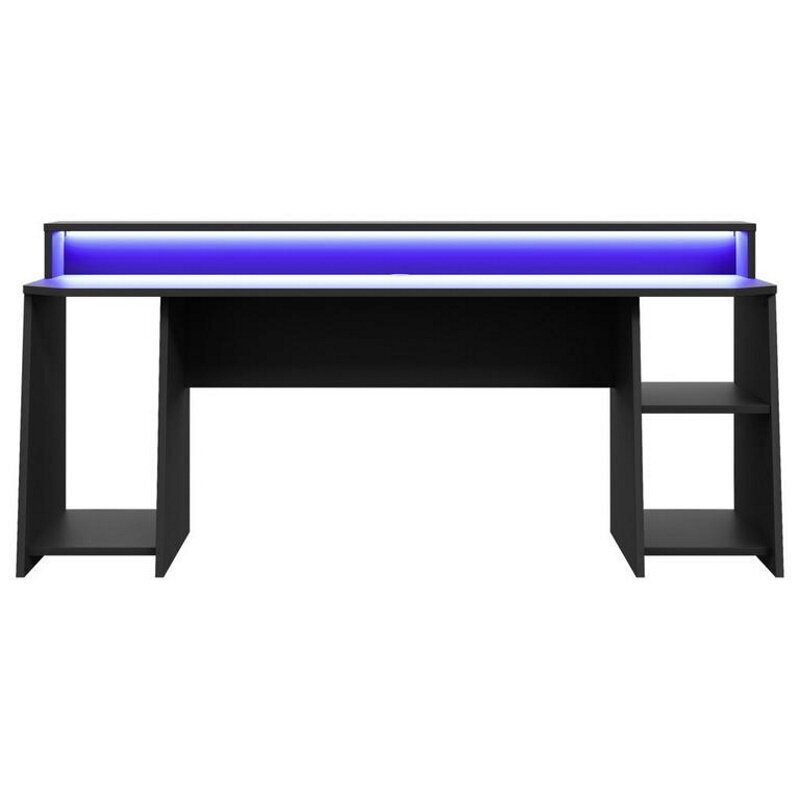 Rakstāmgalds Tezaur 200 cm + LED, melna cena un informācija | Datorgaldi, rakstāmgaldi, biroja galdi | 220.lv