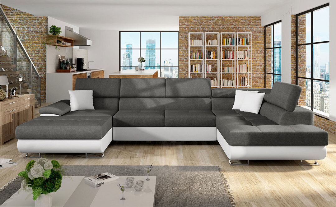 Izvelkamais stūra dīvāns Cotere Bis, balts/pelēks cena un informācija | Stūra dīvāni | 220.lv