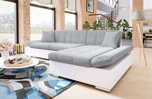 Izvelkamais stūra dīvāns ar veļas kasti Malwi, balts/gaiši pelēks цена и информация | Угловые диваны | 220.lv