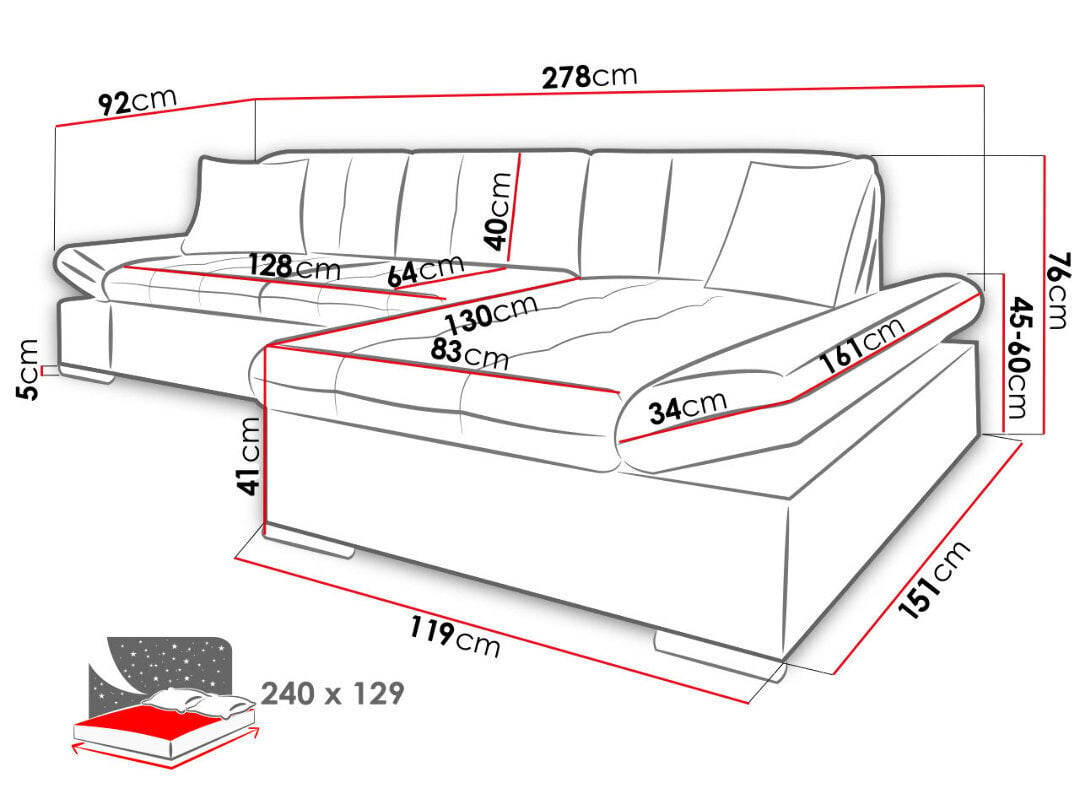 Izvelkamais stūra dīvāns ar veļas kasti Malwi, balts/gaiši pelēks цена и информация | Stūra dīvāni | 220.lv