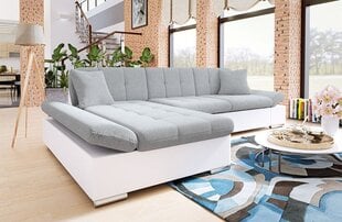 Izvelkamais stūra dīvāns ar veļas kasti Malwi, balts/gaiši pelēks cena un informācija | Dīvāni | 220.lv