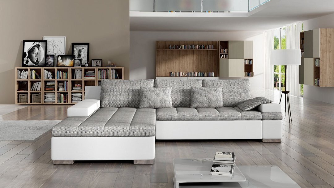 Izvelkamais stūra dīvāns Bangkok, balts/melns cena un informācija | Stūra dīvāni | 220.lv