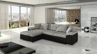 Izvelkamais stūra dīvāns ar veļas kasti Diana, pelēka auduma/melnas mākslīgās ādas cena un informācija | Dīvāni | 220.lv