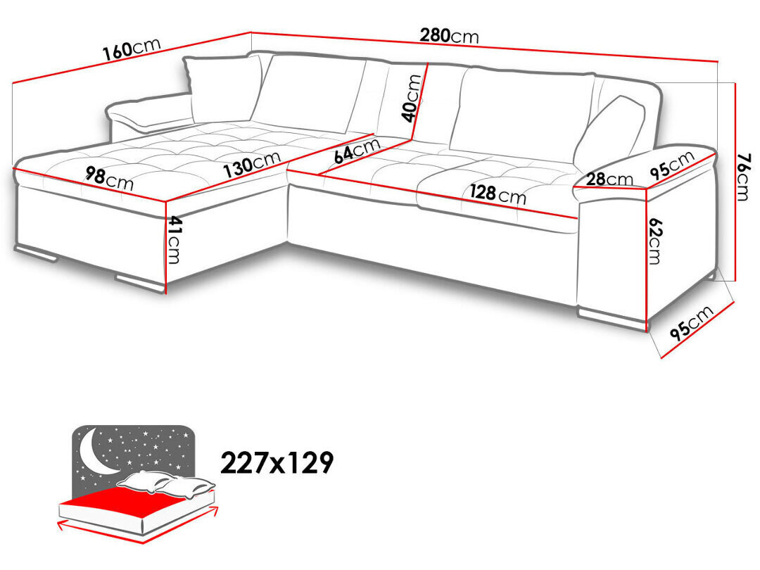Izvelkamais stūra dīvāns ar veļas kasti Diana, pelēka auduma/pelēkas mākslīgās ādas cena un informācija | Dīvāni | 220.lv