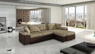 Izvelkamais stūra dīvāns ar veļas kasti Diana, gaiši brūna auduma/brūnas mākslīgās ādas цена и информация | Диваны | 220.lv