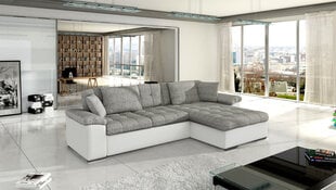 Izvelkamais stūra dīvāns ar veļas kasti Diana, gaiši pelēka auduma/baltas mākslīgās ādas цена и информация | Диваны | 220.lv