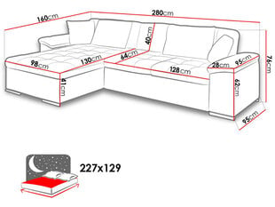 Угловой диван-кровать с ящиком для белья Diana, светло-серый текстиль/белая искусственная кожа цена и информация | Диваны | 220.lv