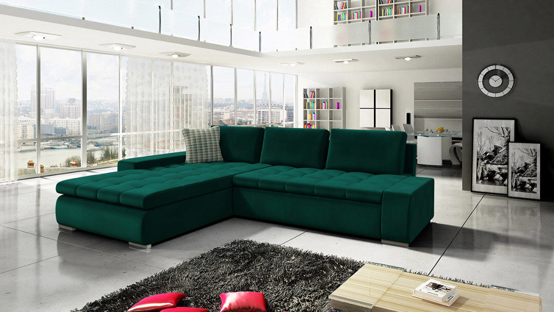 Izvelkamais stūra dīvāns Orkan, zaļš cena un informācija | Dīvāni | 220.lv