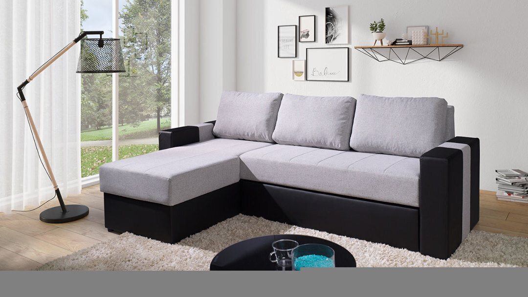 Izvelkamais stūra dīvāns Aden, melns/pelēks цена и информация | Stūra dīvāni | 220.lv