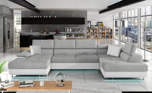 Izvelkamais stūra dīvāns Cotere Bis + LED, pelēks/balts, stūris labajā pusē цена и информация | Угловые диваны | 220.lv