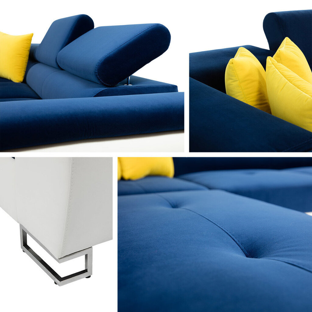 Izvelkamais stūra dīvāns Cotere + LED, pelēks/balts, stūris labajā pusē cena un informācija | Stūra dīvāni | 220.lv