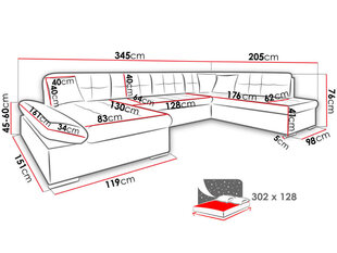 Izvelkamais stūra dīvāns Bergen, pelēks/melns cena un informācija | Dīvāni | 220.lv