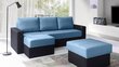 Izvelkamais stūra dīvāns Calabrini + pufs, zils/melns cena un informācija | Stūra dīvāni | 220.lv
