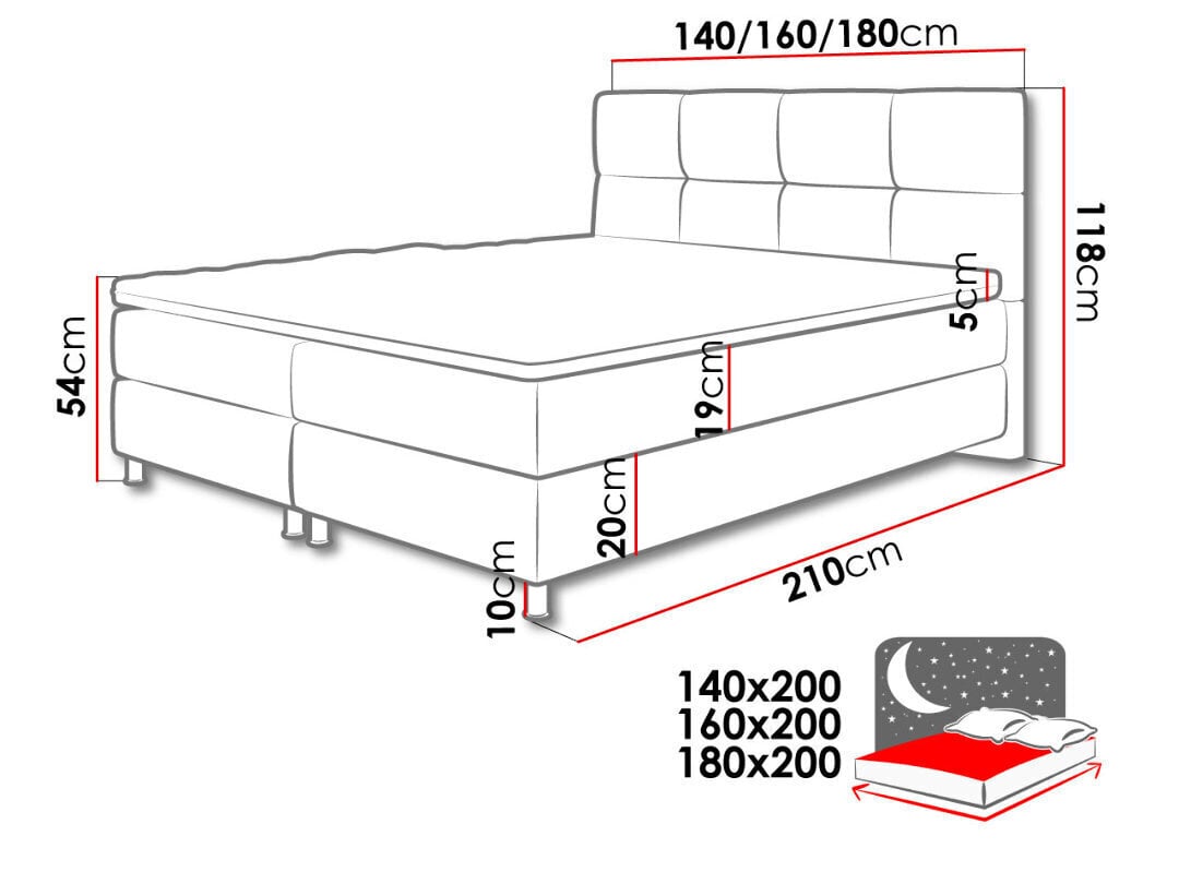 Kontinentālā gulta Dave, 160 x 200 cm, tumši zaļa cena un informācija | Gultas | 220.lv