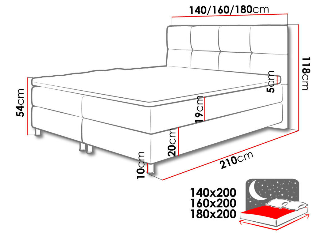 Kontinentālā gulta Dave, 160 x 200 cm, tumši pelēka cena un informācija | Gultas | 220.lv