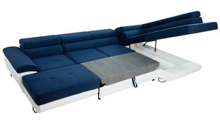 Izvelkamais stūra dīvāns Cotere Bis + LED, pelēks/balts, kreisais stūris cena un informācija | Stūra dīvāni | 220.lv