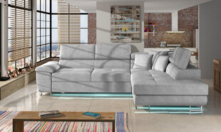 Izvelkamais stūra dīvāns Cotere + LED, pelēks, labais stūris цена и информация | Угловые диваны | 220.lv