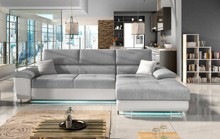 Izvelkamais stūra dīvāns Cotere Mini + LED, pelēks/balts, labais stūris цена и информация | Диваны | 220.lv