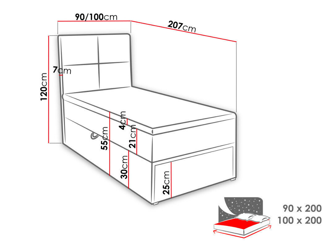 Kontinentālā gulta Garda Lux, 100 x 200 cm, ar melnu mākslīgo ādu cena un informācija | Gultas | 220.lv