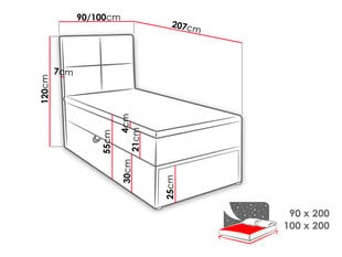 Kontinentālā gulta Garda Lux, 90 x 200 cm, tumši pelēka cena un informācija | Gultas | 220.lv