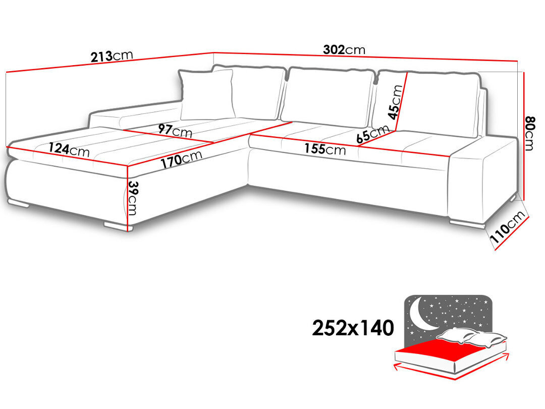 Izvelkamais stūra dīvāns Orkan, melns/melns cena un informācija | Stūra dīvāni | 220.lv
