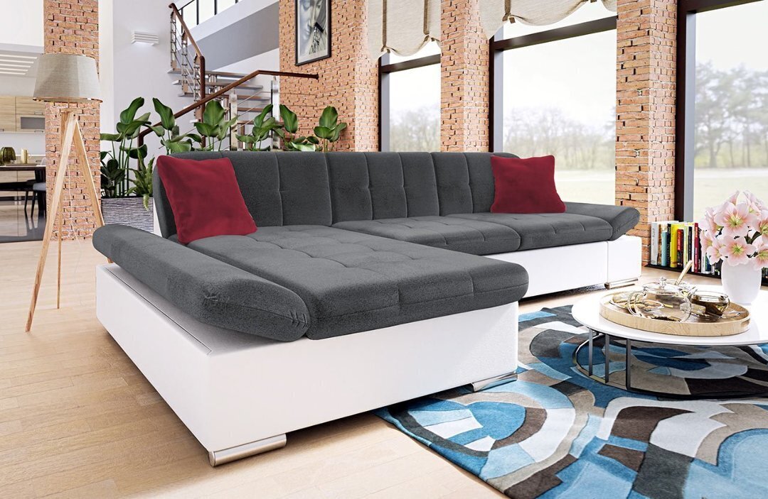 Izvelkamais stūra dīvāns MALWI, balts/pelēks cena un informācija | Stūra dīvāni | 220.lv