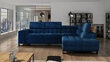 Izvelkamais stūra dīvāns LARIS, zils, stūris labajā pusē cena un informācija | Stūra dīvāni | 220.lv