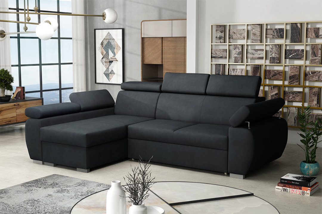 Izvelkamais stūra dīvāns BOSTON MINI, tumši pelēks, stūris kreisajā pusē цена и информация | Stūra dīvāni | 220.lv