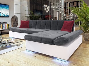 Izvelkamais stūra dīvāns MALWI, balts/tumši pelēks + LED цена и информация | Диваны | 220.lv