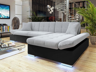 Izvelkamais stūra dīvāns MALWI, melns/pelēks + LED цена и информация | Диваны | 220.lv