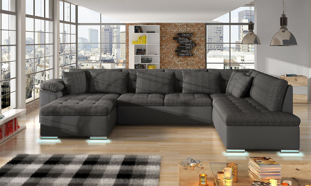 Izvelkamais stūra dīvāns NIKO + LED, pelēks, stūris kreisajā pusē cena un informācija | Dīvāni | 220.lv