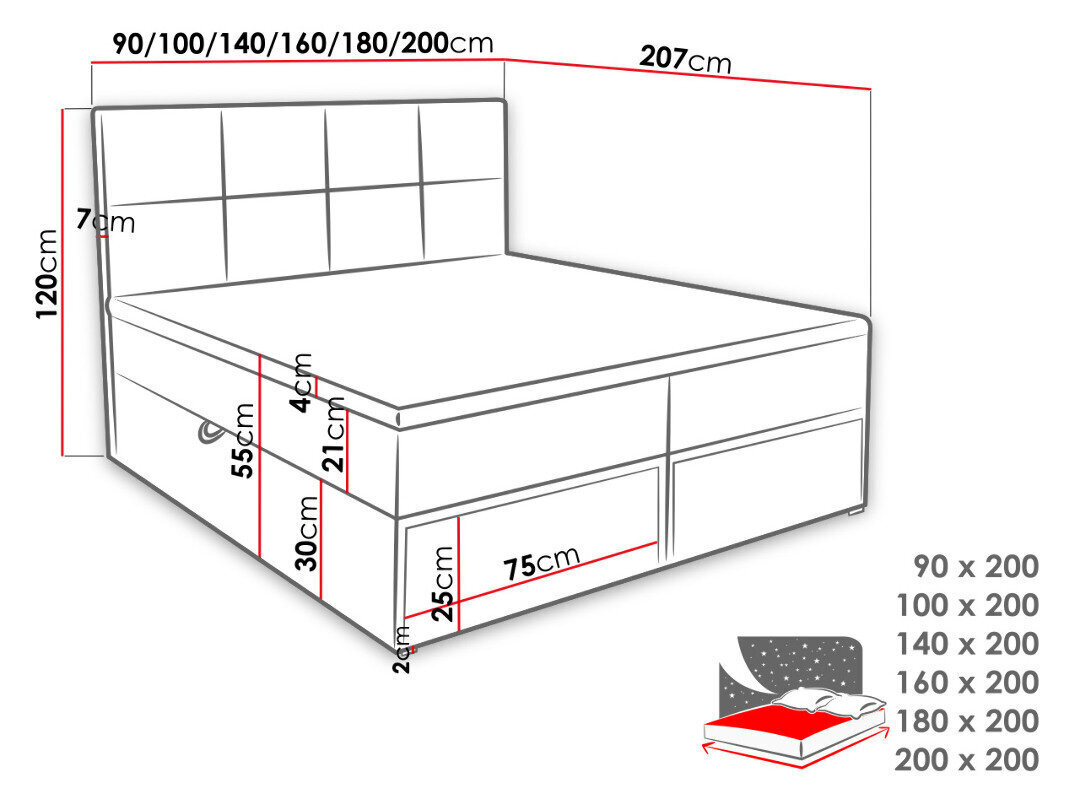 Kontinentālā gulta GARDA LUX 200x200 cm cena un informācija | Gultas | 220.lv