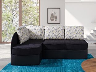 Izvelkamais stūra dīvāns POKUSA, melns/raibs cena un informācija | Dīvāni | 220.lv
