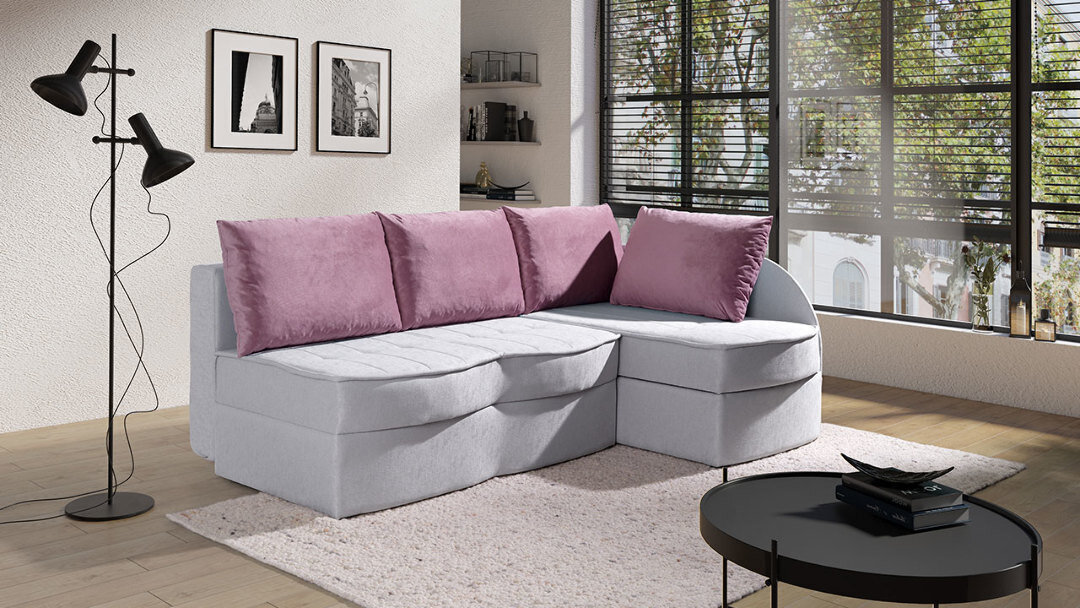 Izvelkamais stūra dīvāns POKUSA, balts/rozā cena un informācija | Dīvāni | 220.lv