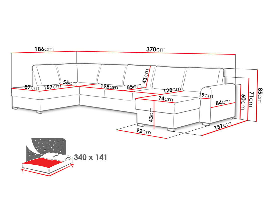 Izvelkamais stūra dīvāns Wilma Large, melns/tumši pelēks cena un informācija | Dīvāni | 220.lv