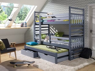 3-vietīga divstāvu gulta Hipolit, 90 x 200 cm, grafīta apdares/pelēka cena un informācija | Bērnu gultas | 220.lv