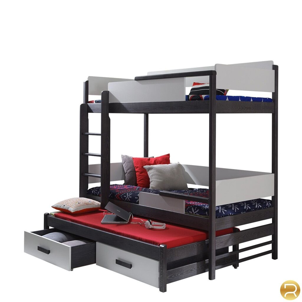 3-vietīga divstāvu gulta Quatro, 80 x 180 cm, grafīta krāsas/pelēka цена и информация | Bērnu gultas | 220.lv