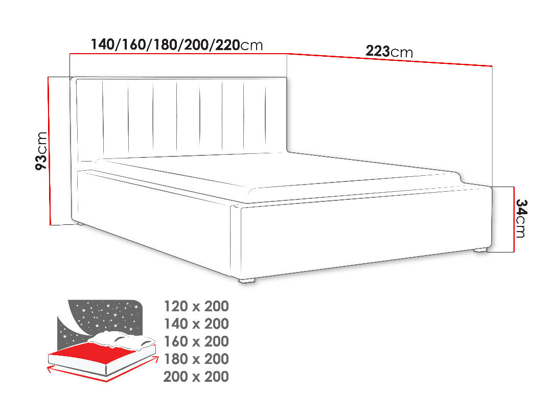 Gulta Ideal 200x200 cm ar paceļamu pamatni cena | 220.lv