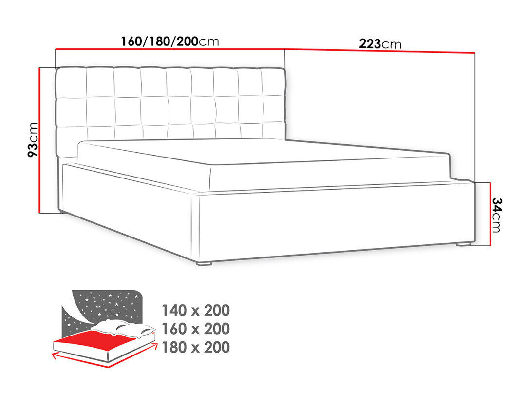 Gulta Malmo 160x200 cm ar paceļamu pamatni cena un informācija | Gultas | 220.lv