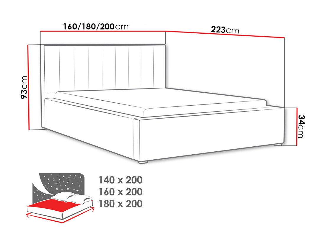 Gulta Ideal 160x200 cm ar paceļamu pamatni cena un informācija | Gultas | 220.lv