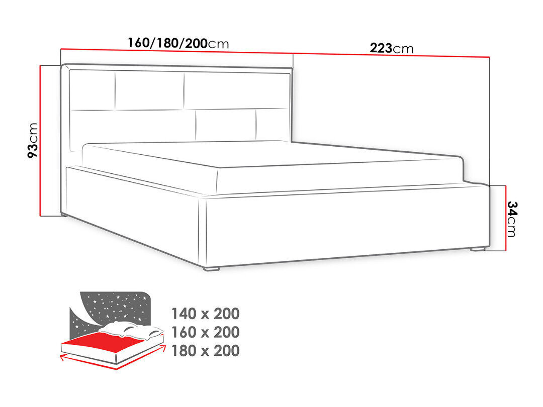 Gulta Deco 140x200 cm ar paceļamu pamatni cena un informācija | Gultas | 220.lv