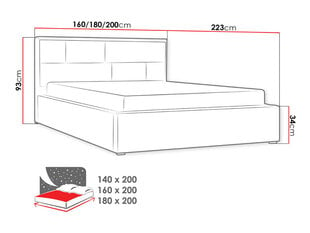 Gulta Deco 180x200 cm ar paceļamu pamatni cena un informācija | Gultas | 220.lv